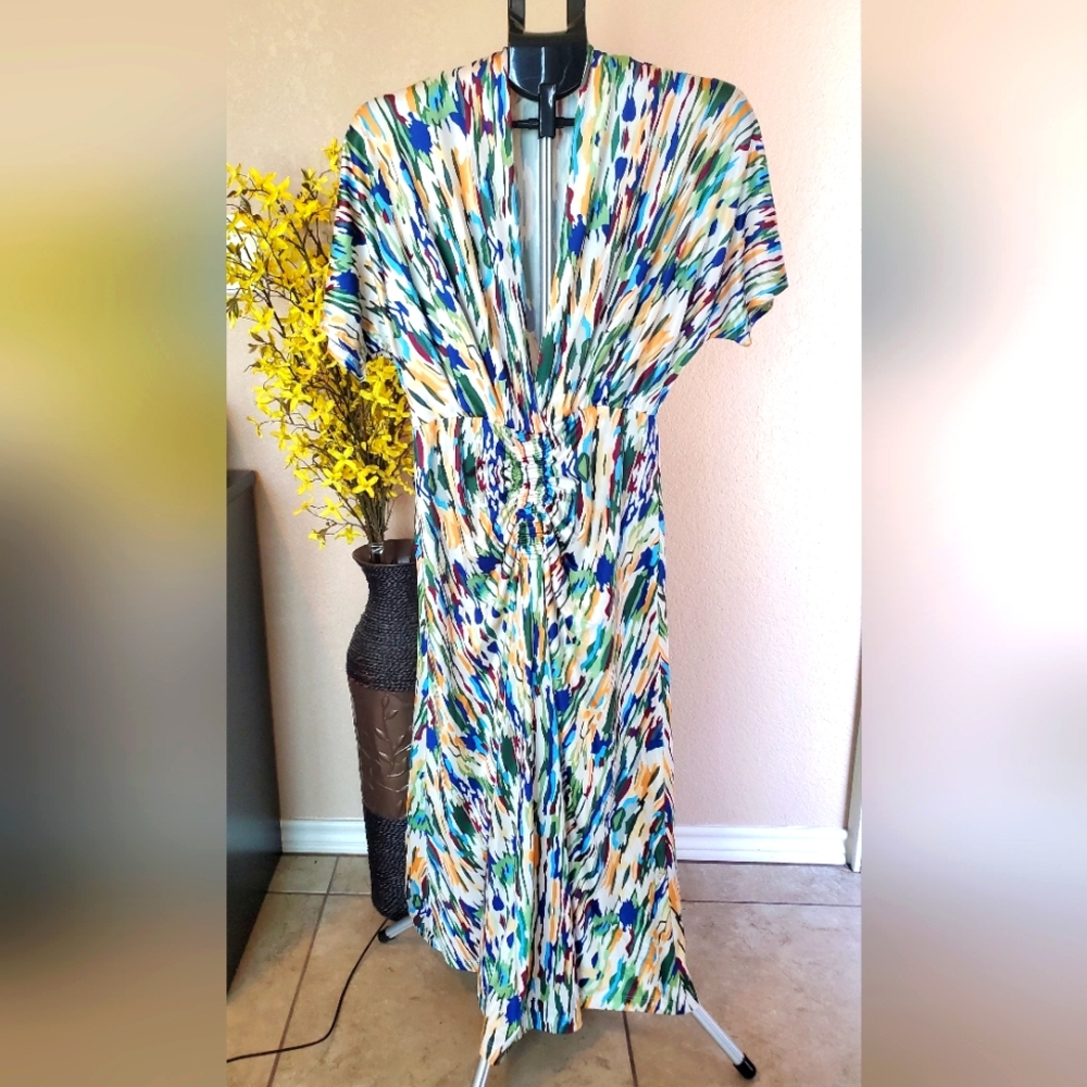 short sleeve midi colorful dress